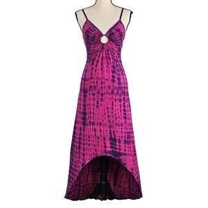 Michelle Jonas Key Hole Dress Womens Petite Pink Purple Tie Dye High Low Maxi